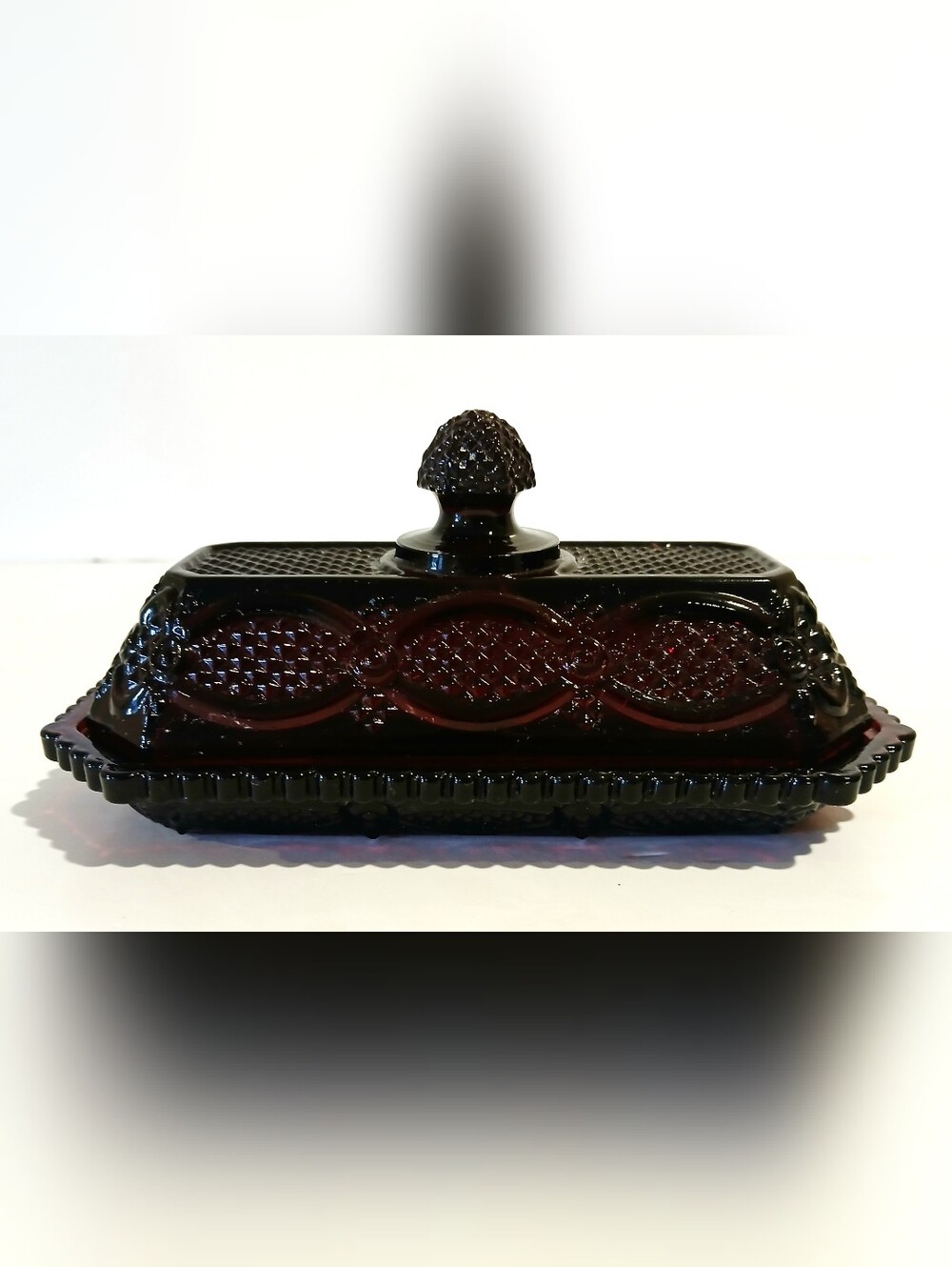 Vintage Avon Caoe Cod Ruby Red Glass Butter Dish with Decorative Lid